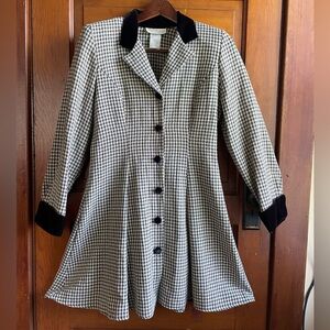 Vintage 90s Benson and Smith Plaid w/ Velvet Trim button-down fitn-flair coat s9